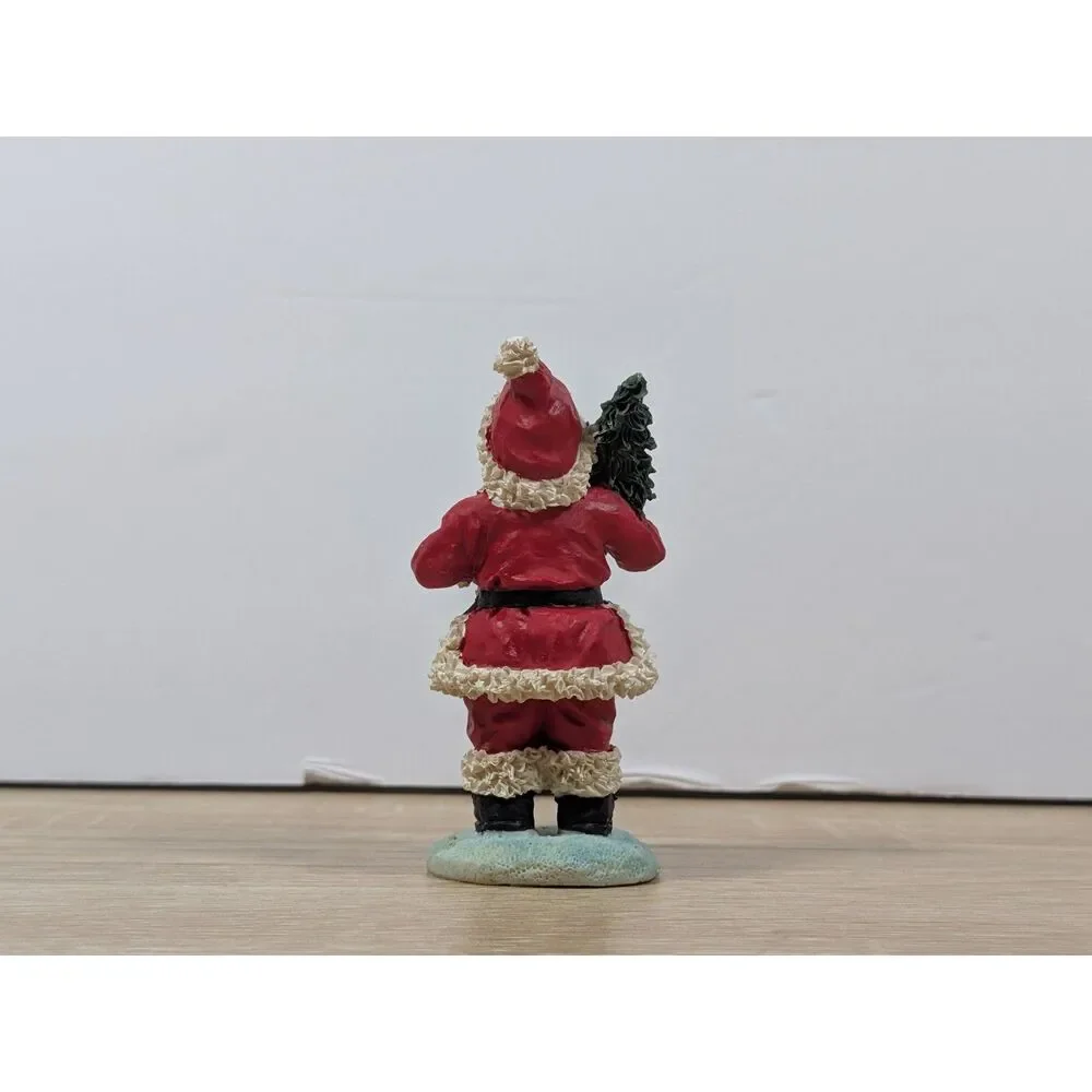 Vintage Style Santa Claus Figurine Holding Christmas Tree – Resin Holiday
